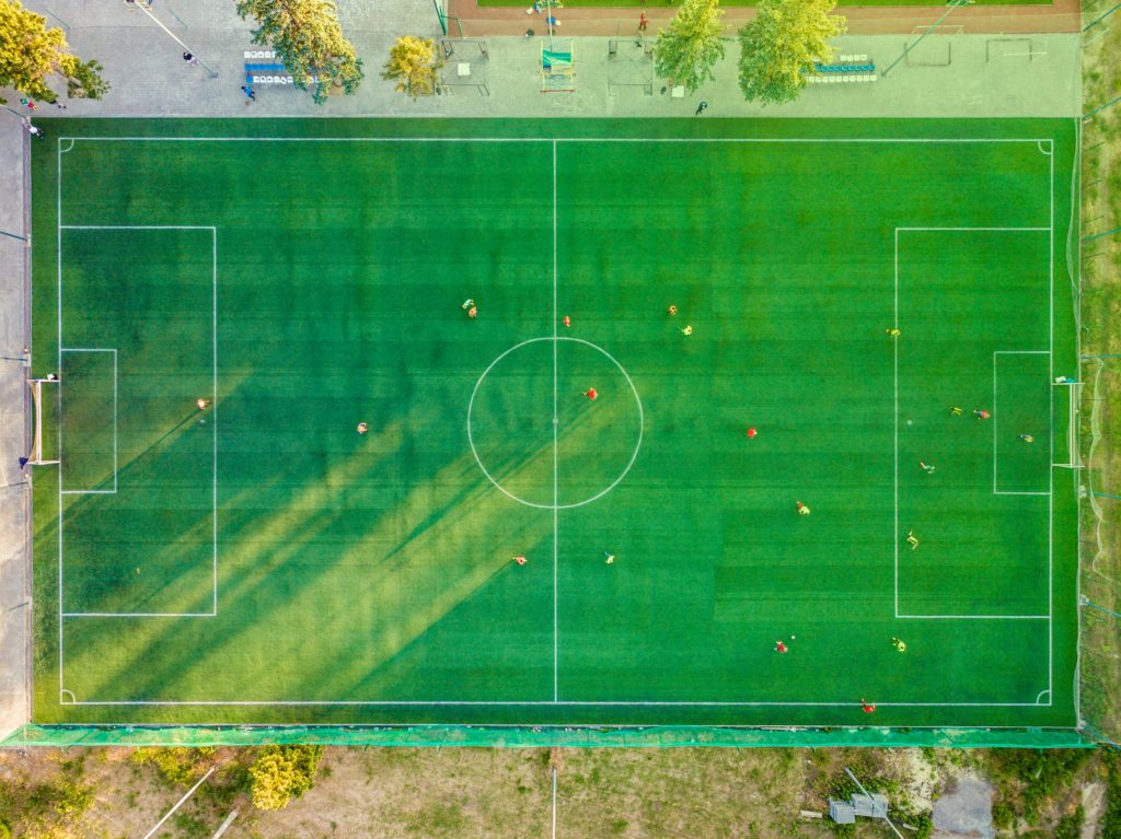 Arial view of a football pitch line markings